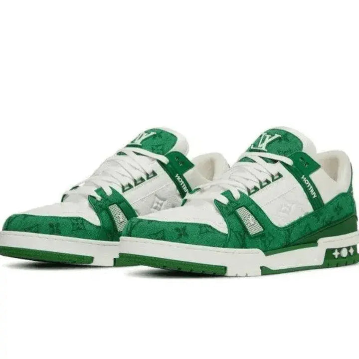 Tênis Louis Vuitton LV Trainer Green Monogram Denim